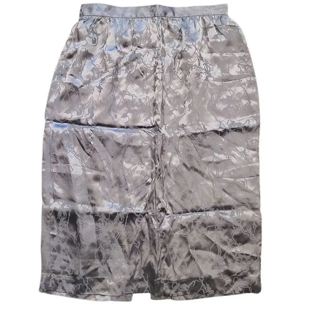 Vintage Claude Bennett Skirt Women's Medium Grey Silk Marbled Midi Modest